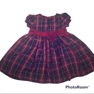 Gymboree Red Plaid Holiday Dress Velvet Bow 18-24m